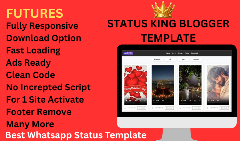 Status King Blogger Template - Best for Social Media Status Videos