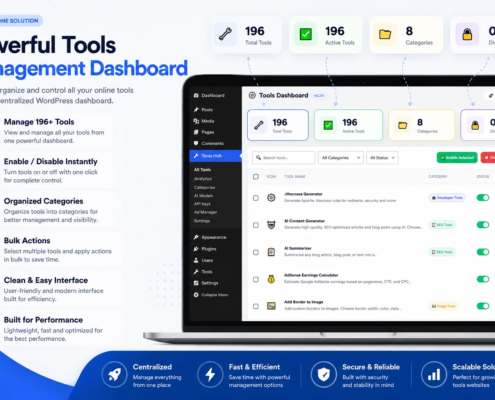 Tool Management SEO Tools Plugin Dashboard